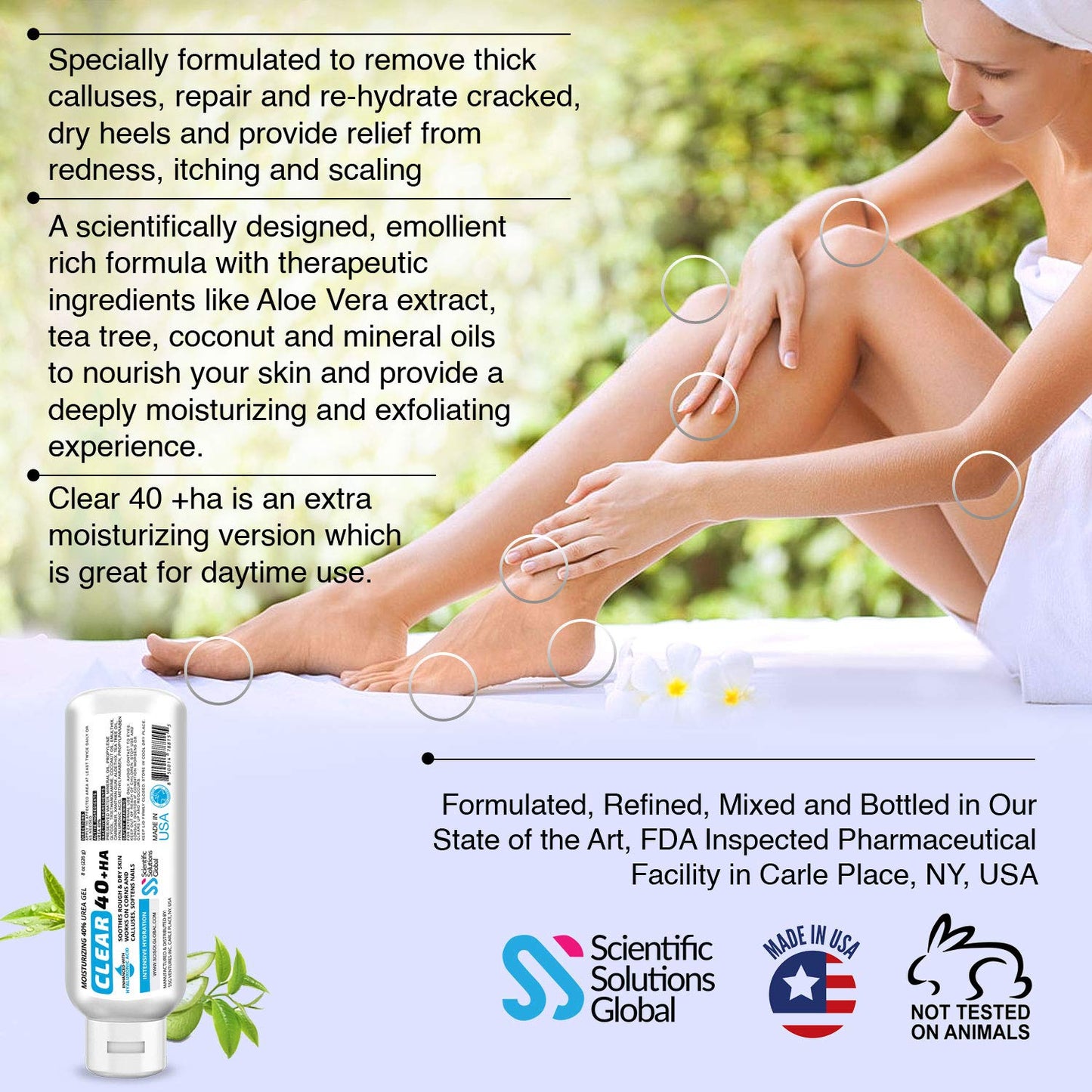 CLEAR 40 HA, 40% Urea Gel, 1% Hyaluronic Acid, 8 oz w/ Tea Tree & Coconut Oil