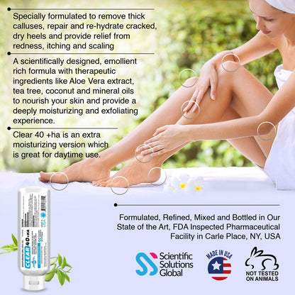 CLEAR 40 HA, 40% Urea Gel, 1% Hyaluronic Acid, 8 oz w/ Tea Tree & Coconut Oil