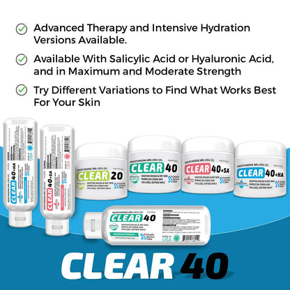CLEAR 40 HA, 40% Urea Gel, 1% Hyaluronic Acid, 8 oz w/ Tea Tree & Coconut Oil