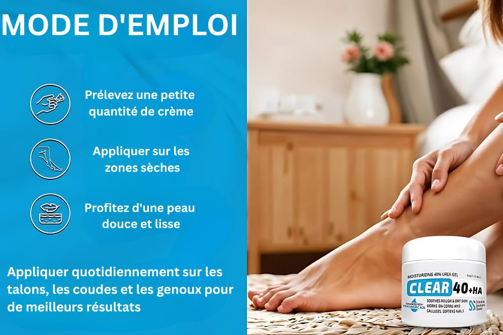 CLEAR 40 HA, 40% Urea Gel, 1% Hyaluronic Acid, 8 oz w/ Tea Tree & Coconut Oil