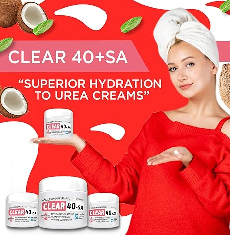 CLEAR 40 +SA, 40% Urea Gel + 2% Salicylic Acid, 8 oz w/Tea Tree & Coconut Oil