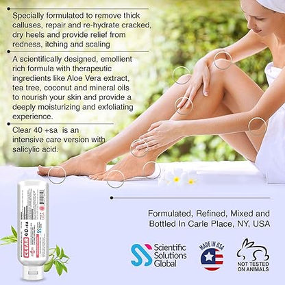 CLEAR 40 +SA, 40% Urea Gel + 2% Salicylic Acid, 8 oz w/Tea Tree & Coconut Oil