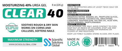 Clear 40, 40% Urea Gel, 8 oz w/Tea Tree & Coconut Oil