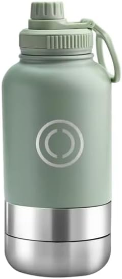 OSC Insulated Water Bottle with Detachable Travel Bowls for Pets & Humans Vanila 32 Oz