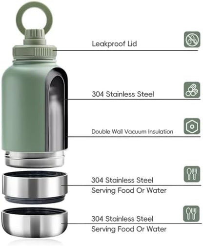 OSC Insulated Water Bottle with Detachable Travel Bowls for Pets & Humans