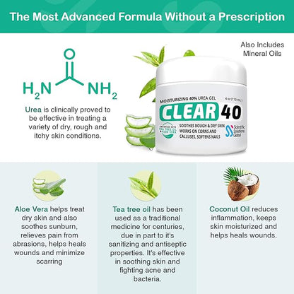 CLEAR 40, 40% Urea Gel, 4 oz w/Tea Tree & Coconut Oil, Aloe Vera Extract