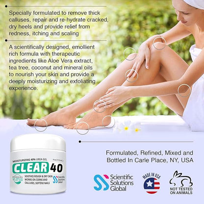 CLEAR 40, 40% Urea Gel, 4 oz w/Tea Tree & Coconut Oil, Aloe Vera Extract