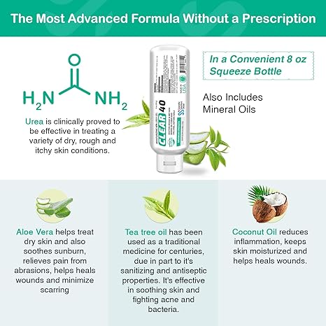 Clear 40, 40% Urea Gel, 8 oz w/Tea Tree & Coconut Oil