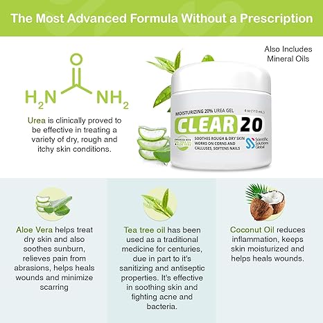 CLEAR 20, 20% Urea Gel, 4 oz w/ Tea Tree & Coconut Oil, Aloe Vera Extract