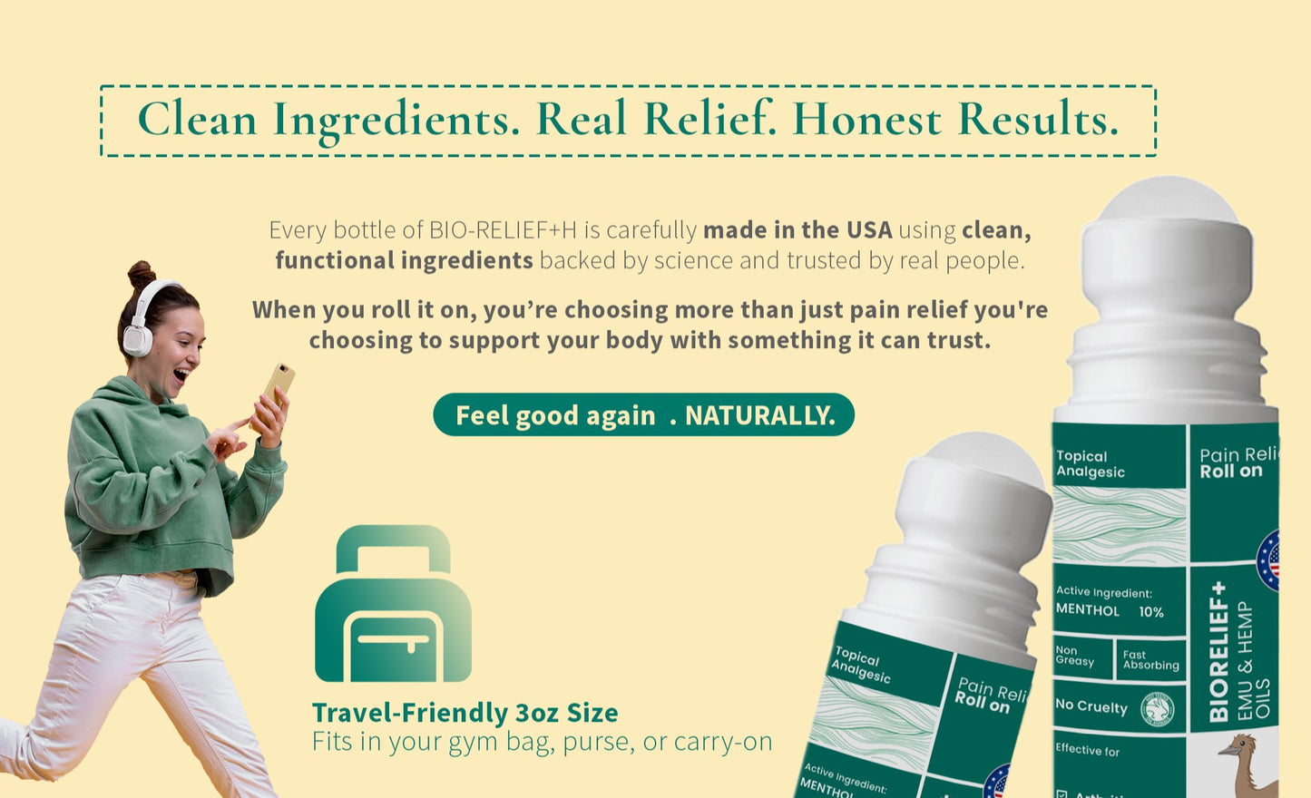 BIO-RELIEF Pain-relief Roll On - HEMP EMU OIL