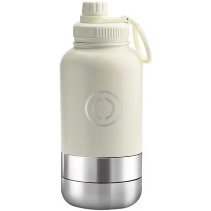OSC Insulated Water Bottle with Detachable Travel Bowls for Pets & Humans Vanila 32 Oz